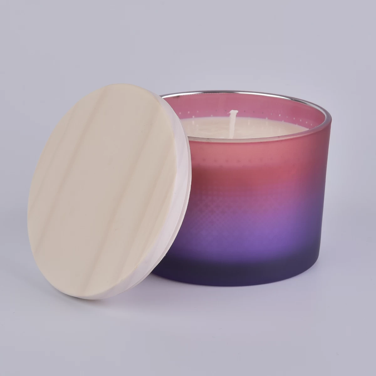 Gradient Color Glass Candle Jar With Lid