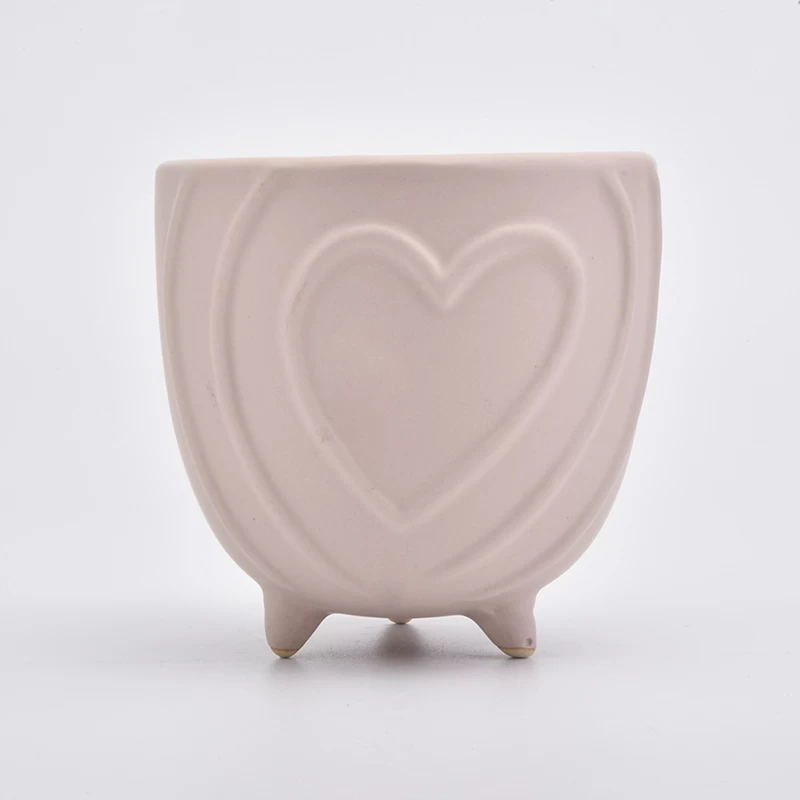 Pink Heart Pattern Embossed Votive Candle Jars Ceramic