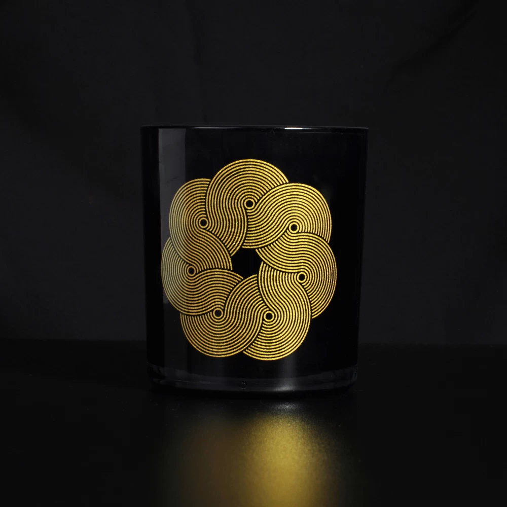10oz Black Candle Glass Jar With Gold Decal Decoration