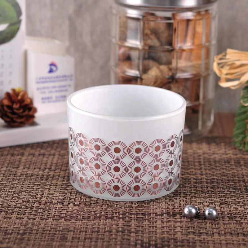 White Glass Candle Container With Decal Decoration wholesale