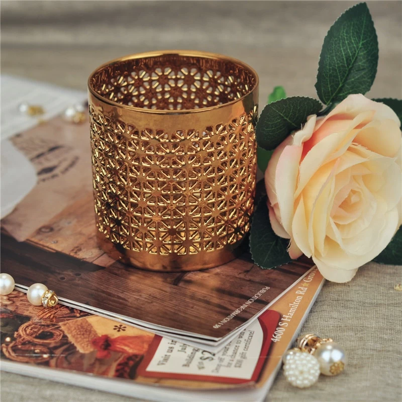 Romantic Gold Plating Carved glass Candle Jars Wholesale