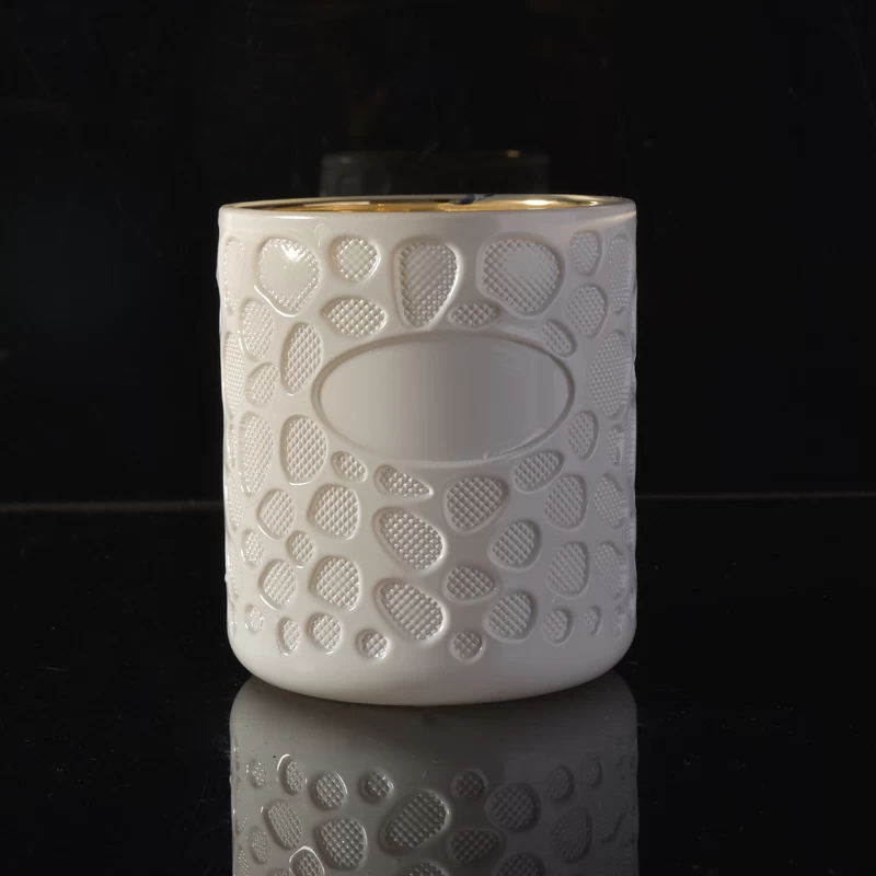 Geo Cut Embossed White Glass Candle Jars For Candle Making