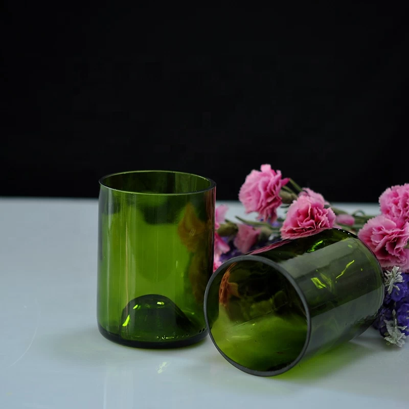 Hot popular recycle wine bottle cut glass candle jars