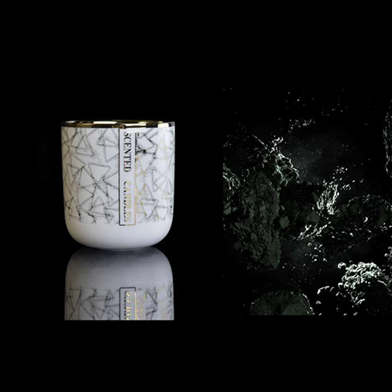 white empty porcelain ceramic candle holder jar vessel with wooden lid