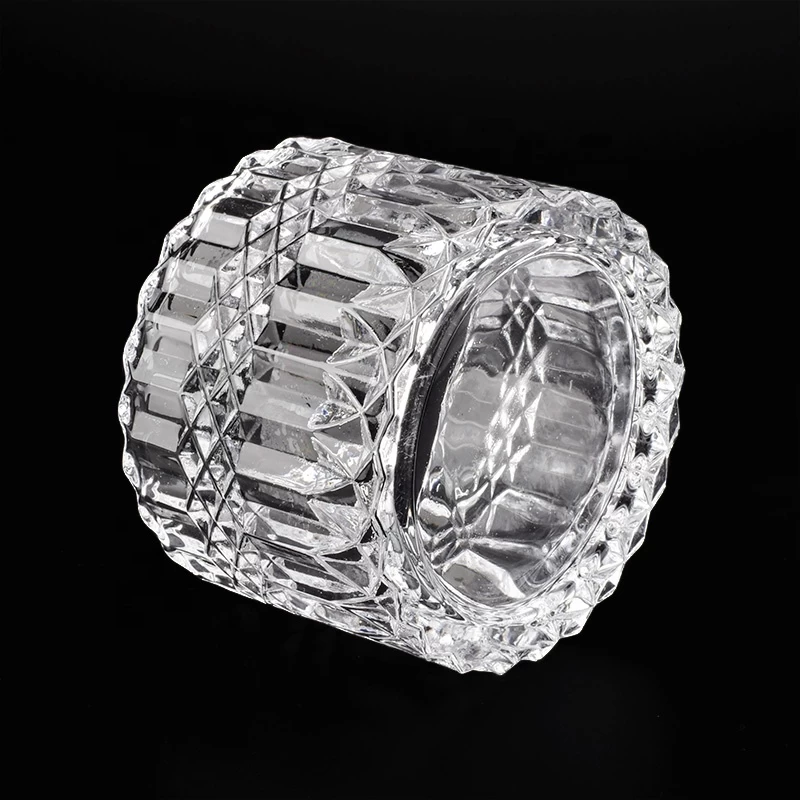 250ml Crystal Diamond Geo Cut Glass Candle Jars With Lids