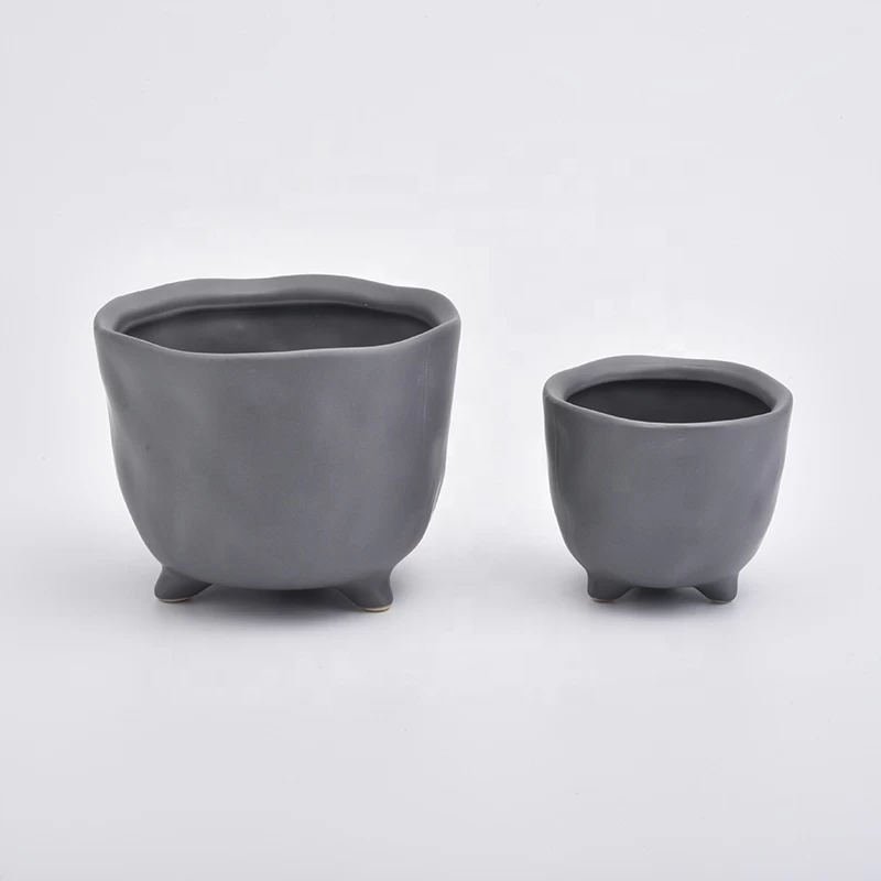 Decorative Round grey Ceramic Candle Jars With Foot