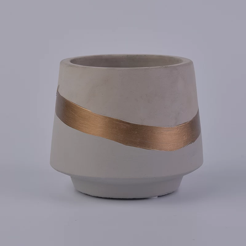 Concrete Container Candle With Gold Decoration
