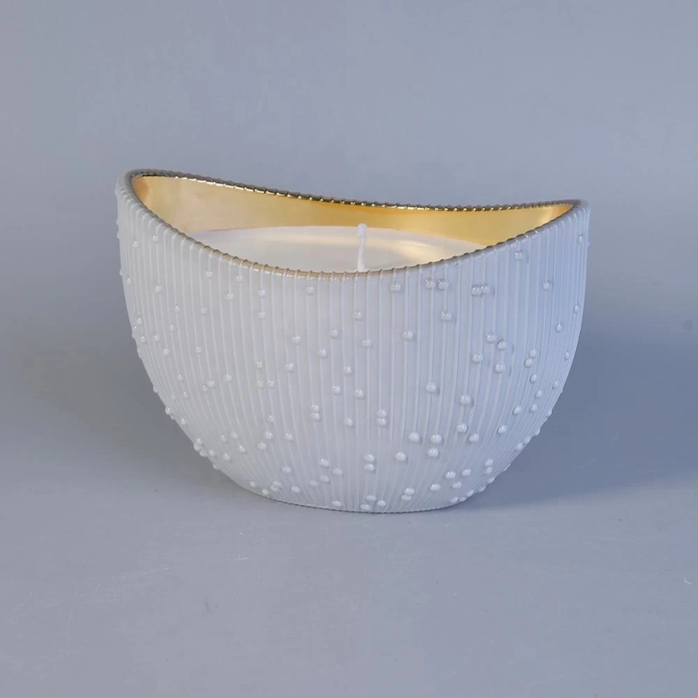 Luxury Boat Shaped White Glass Candle Container With Patent Design