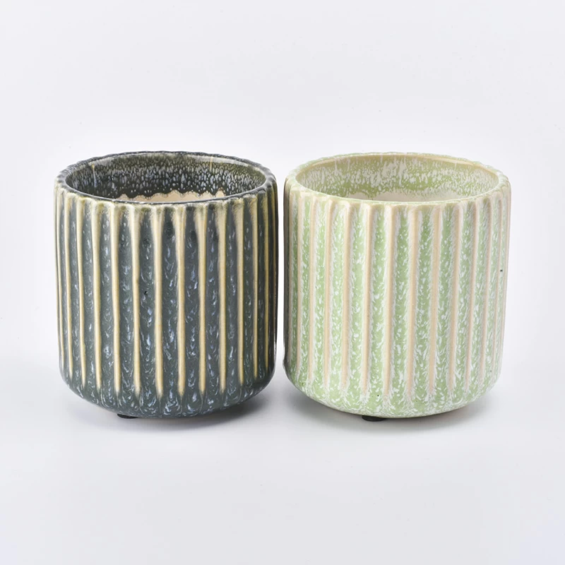 Vertical Stripes Embossed Candle Container Ceramic