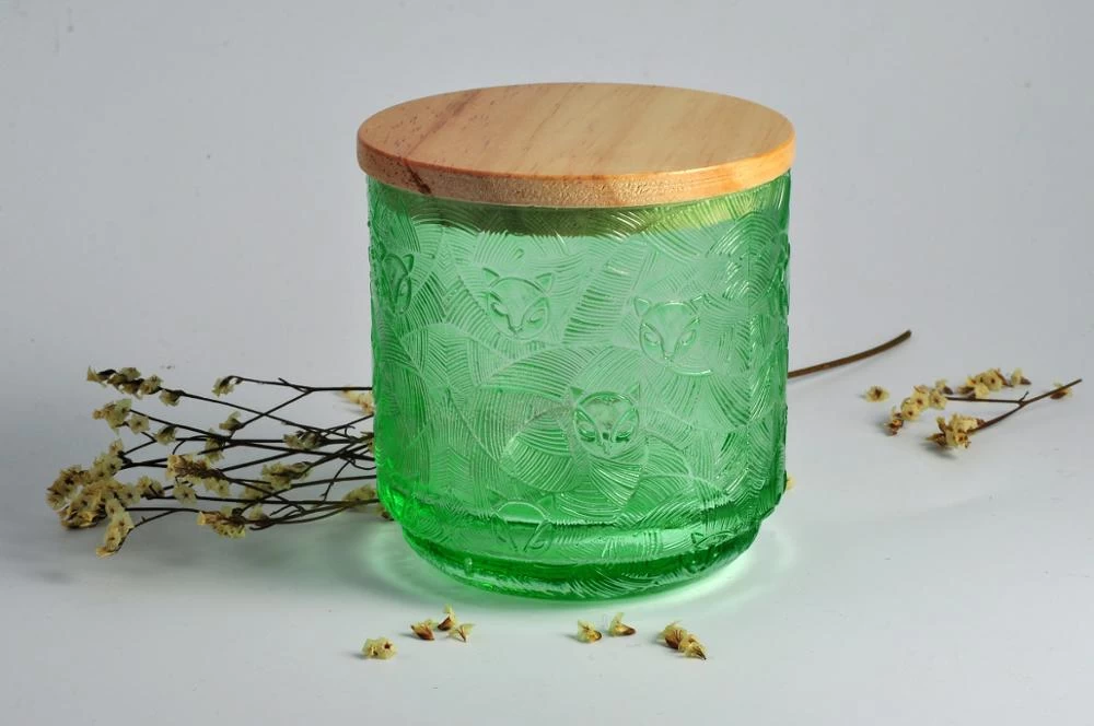 Fox Pattern Embossed Glass Candle Jar For Candle Making