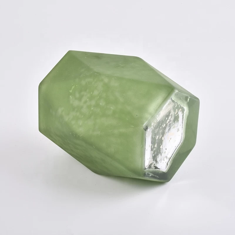 Green geometric mercury Glass Candle holder
