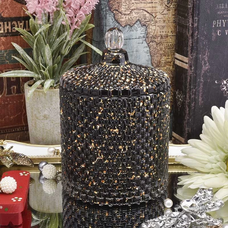 Luxury black Glass Candle tin container with cover wedding decoration