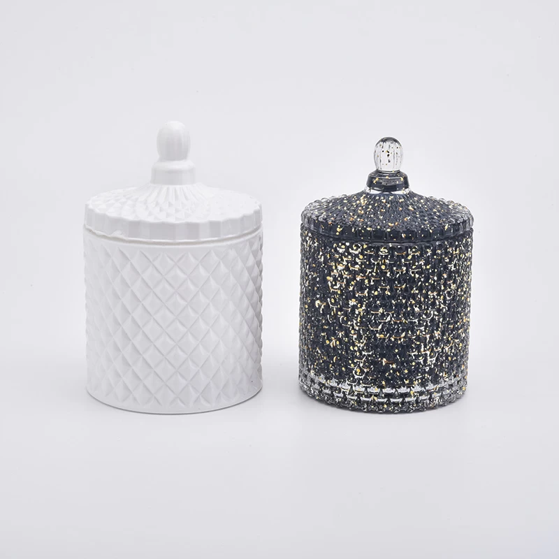 White GEO Cut Glass Candle Jar With Lids