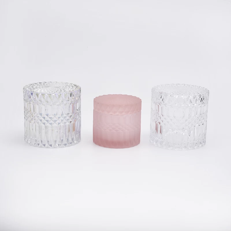 6oz GEO Cut Glass Candle Jar With Lids Wholesale