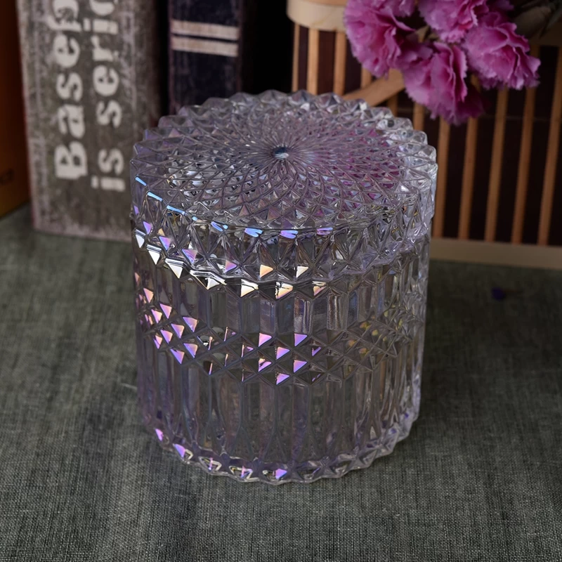 Luxury Iridescent glass candle jar with lids