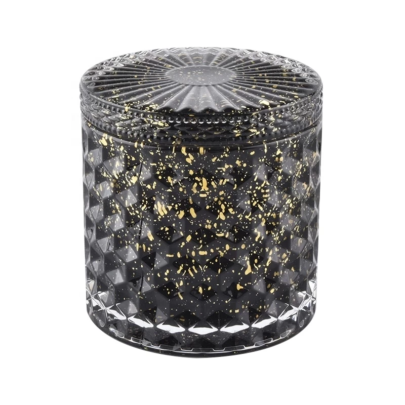 Luxury Black Geo Cut Glass Candle Jar With Lids