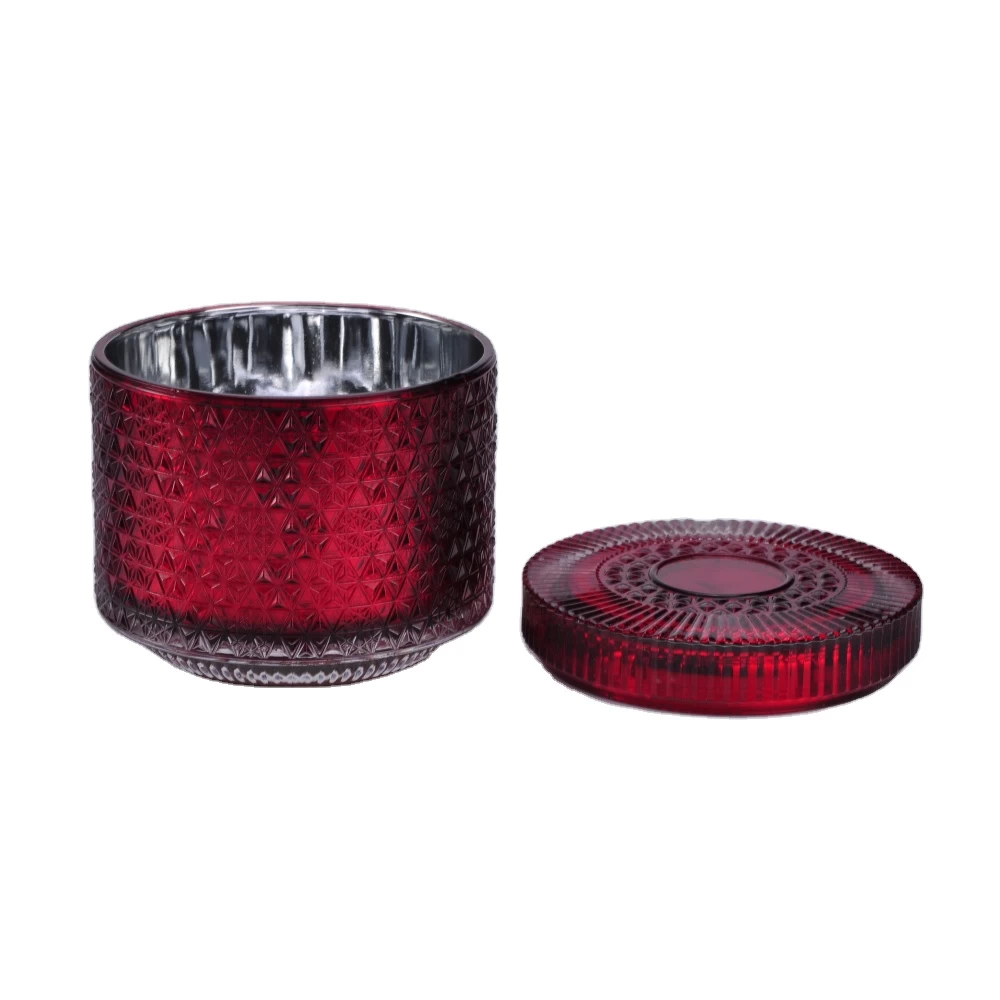 Wholesales luxury embossed glass candle holders with lid