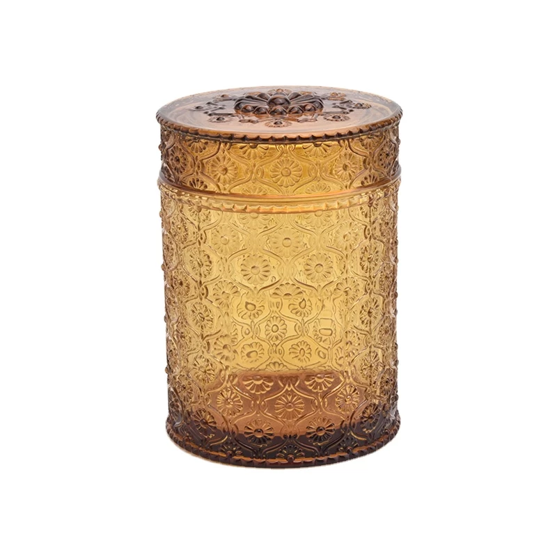 Popular luxury amber wholesale glass candle holder with lids for candle making