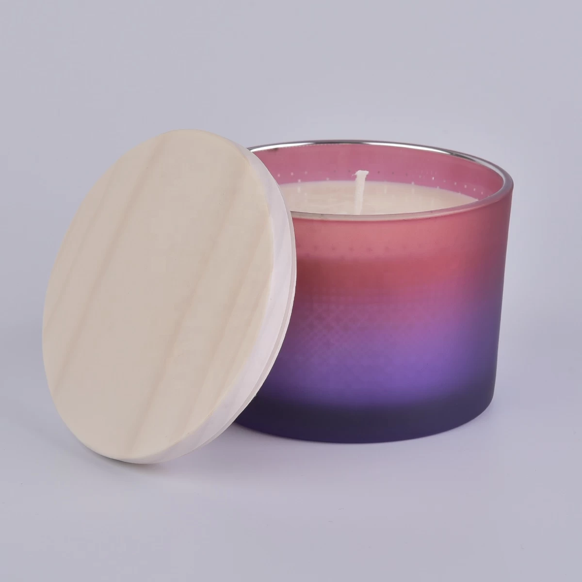 Wholesales 10oz iridescent glass candle jar with wood lid