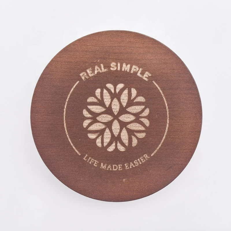 Engraved Wooden Lids For Glass Ceramic Concrete Candle Holder