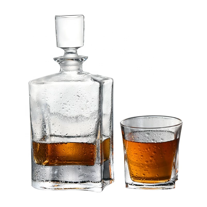 5 pieces Custom Lead-free crafted square Glass whiskey cups Liquor Decanter set
