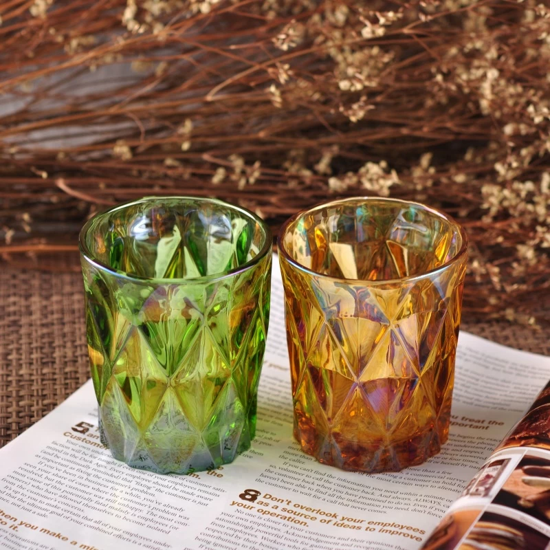 Luxury geometric iridescent tealight glass candle holder 8oz 10oz