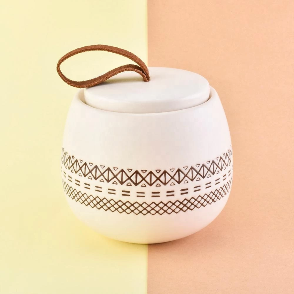 10oz 12oz Christmas luxury round ceramic candle jar with lid