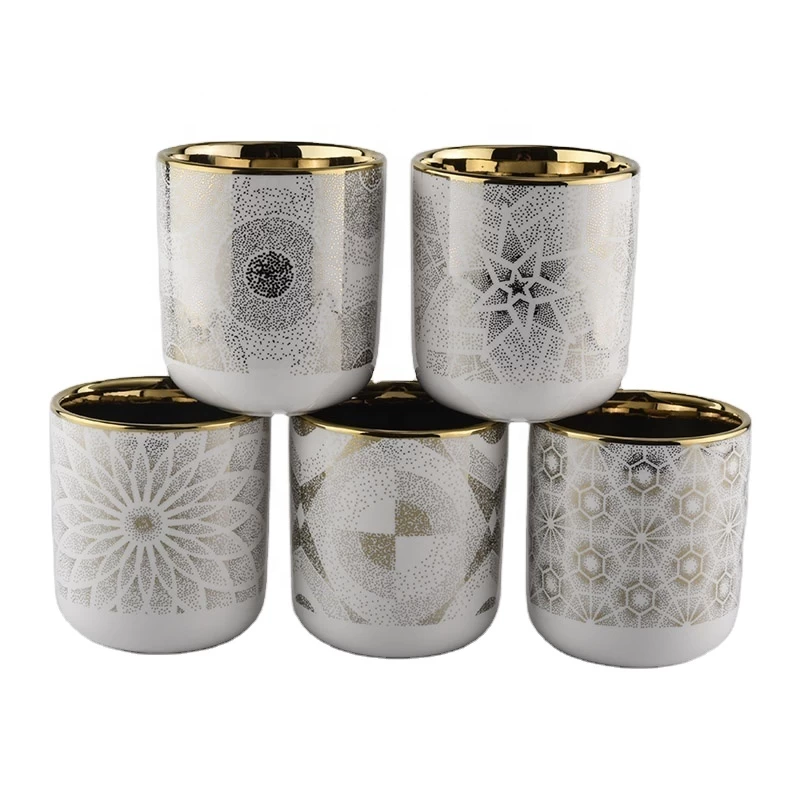 Gold Plating and White Ceramic Candle holder For Christmas wholesale