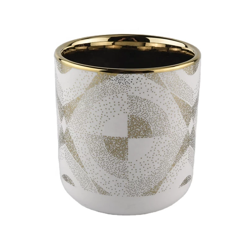 China Round Bottom Gold Plating Ceramic Candle Jar White wholesale manufacturer