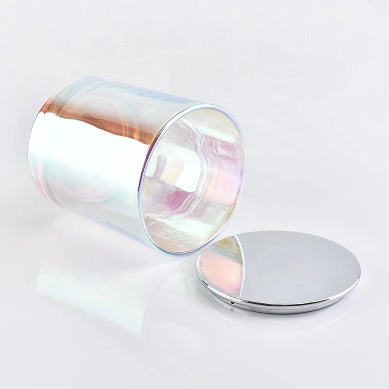 Holographic Iridescent Glass Candle Jars With Lids