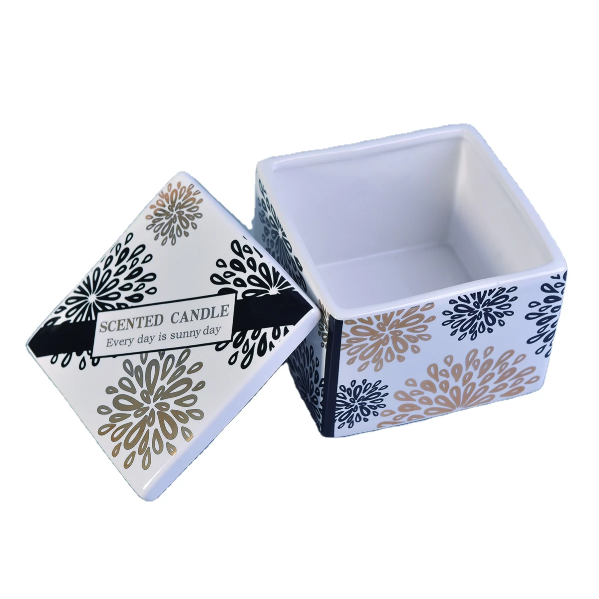 10oz 12oz luxury square tealight ceramic candle holder with lid