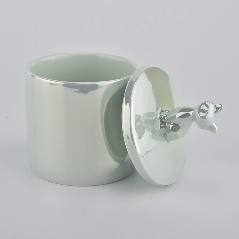 New Arrival Iridescent Ceramic Candle Jar With Lids
