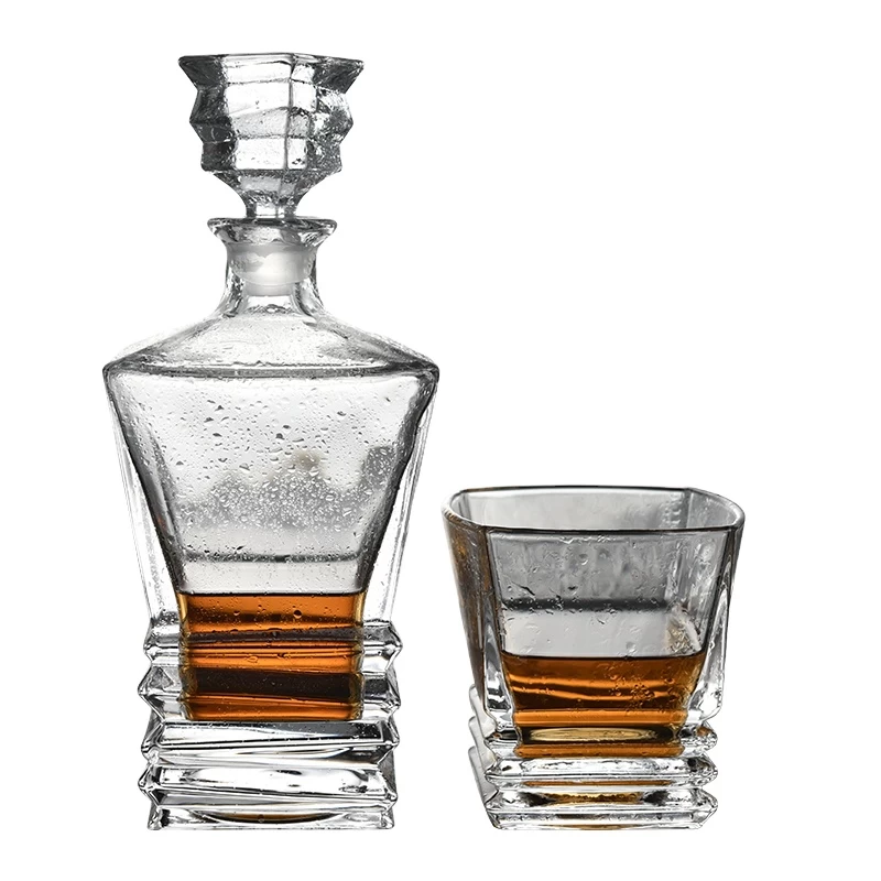 5 pieces Old-fashion Lead-free twist crystal Glass whiskey cups Decanter sets