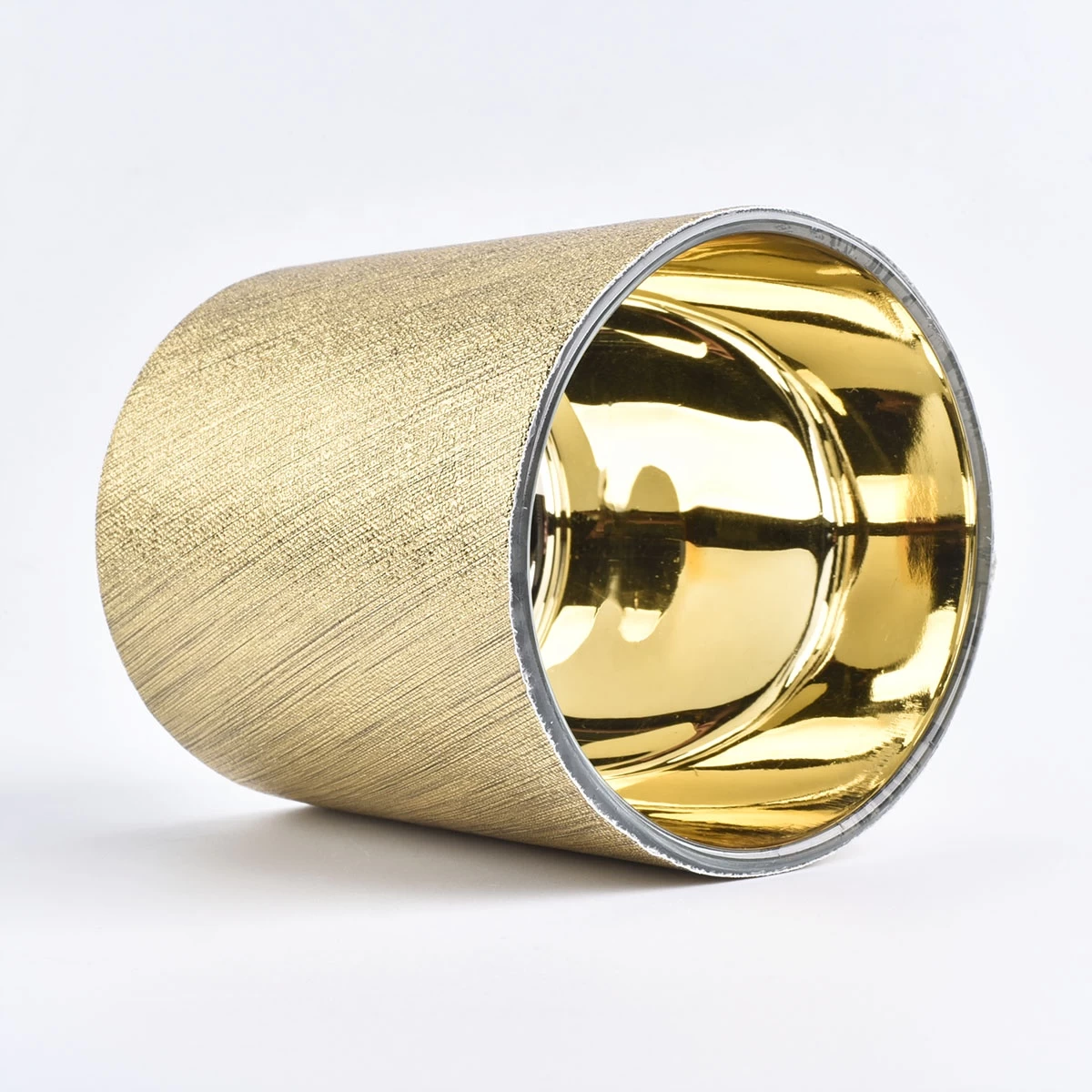 Bulk cylinder golden PU leather candle holder jars 10oz 12oz