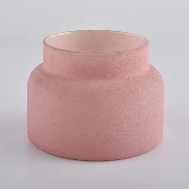 Wholesales custom pink frosted glass candle vessel home decoration