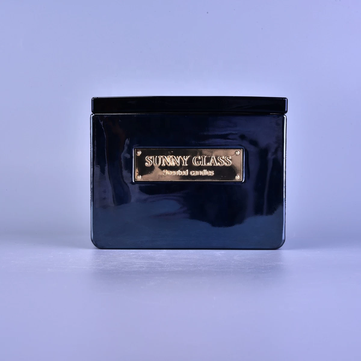Home decoration Wholesales custom dark blue scented Glass Candle holder with lids