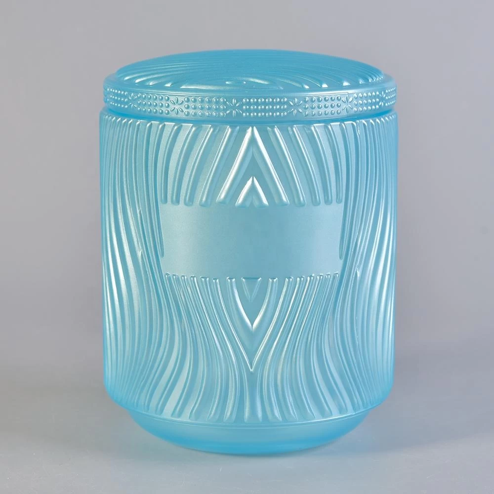Sunny river design blue Luxury glass candle jars with glass lid