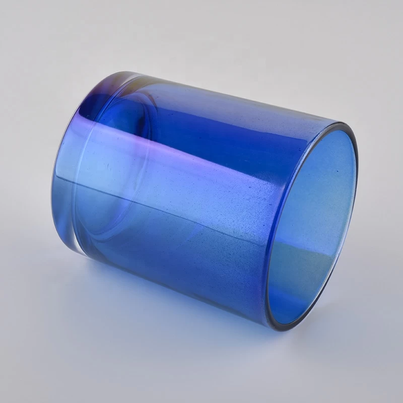 10 oz 8 oz 6 oz empty iridescent blue glass cylinder candle holder jar home decoration