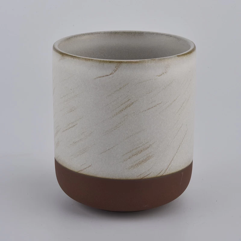 Matte White Transmutation Glazed Ceramic Candle Jars With Natural Bottom