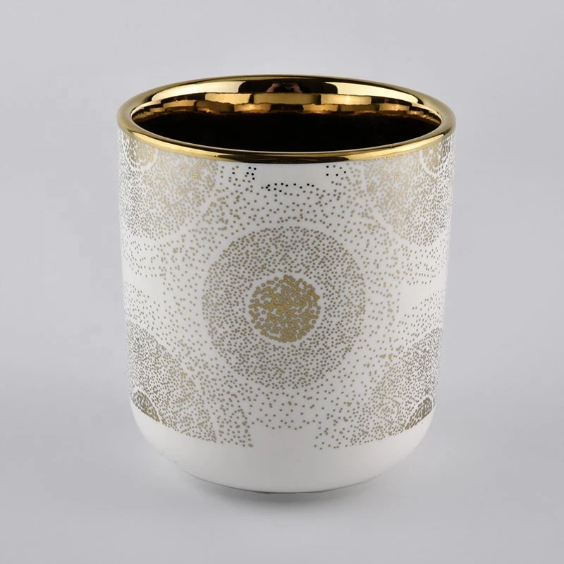 Gold Plating and White Ceramic Candle holder For Christmas wholesale