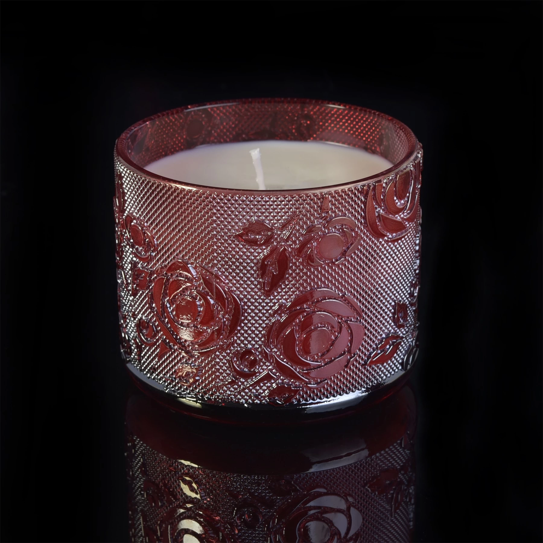 Romatic Red Rose Glass Candle Jar For Home Wedding Decoration