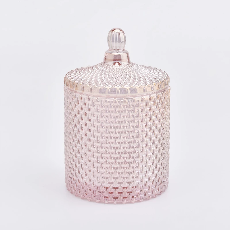 Popular Pink GEO Cut Glass Candle Jar With Lids Wholesale