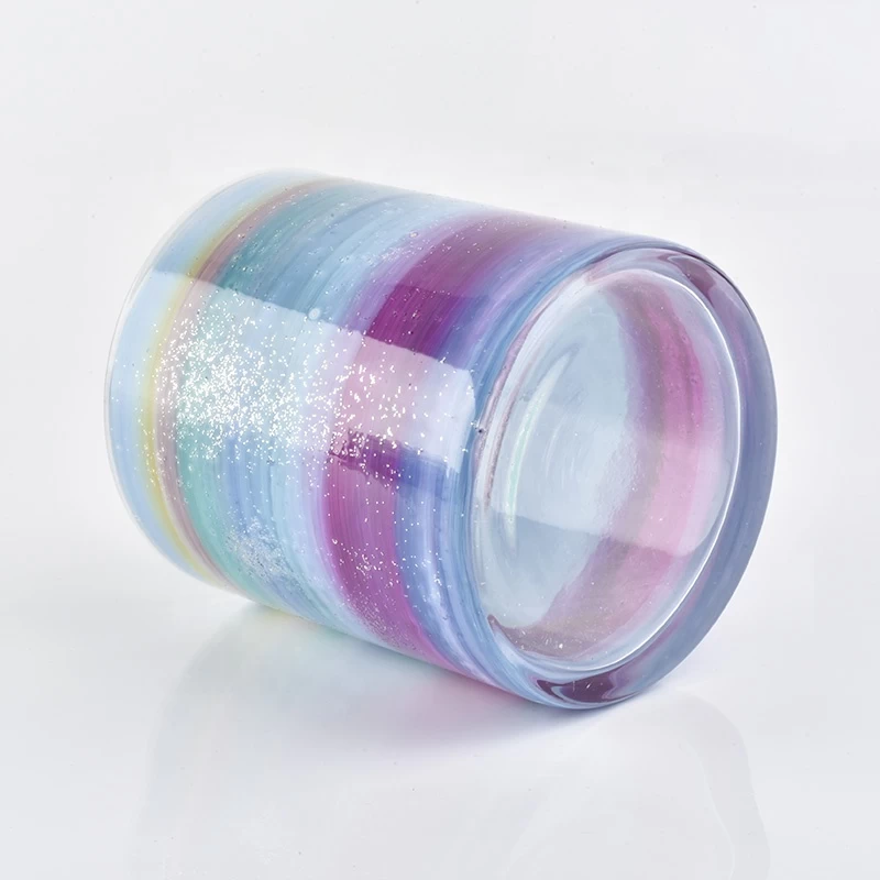 Rainbow Pattern Hand Blown 750ml Candle Container Wholesale