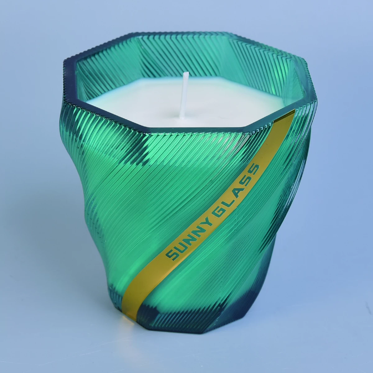 Hot sales tealight geo cut glass candle jar in bulk