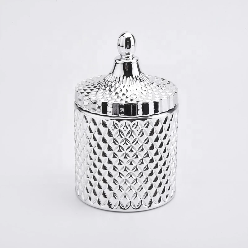 Silver Electroplated Glass Candle Jar With Lids