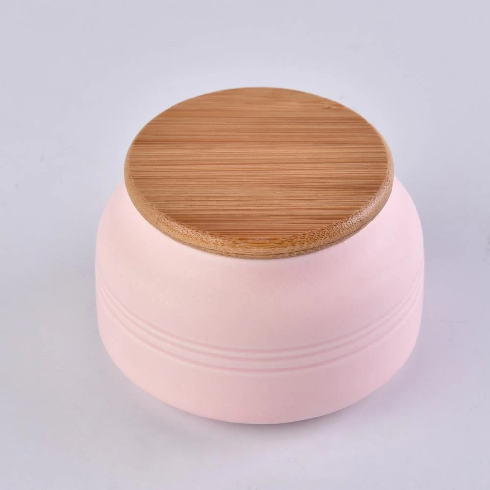 Home Decoration 8oz Pink Ceramic Candle Jar with lid