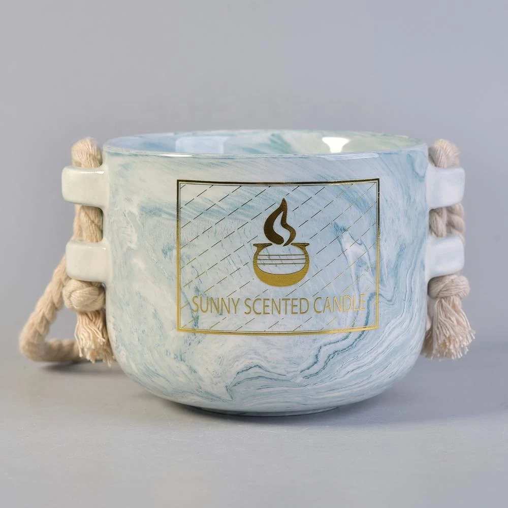 10oz Sunny scented empty ceramic candle holders with hemp rope