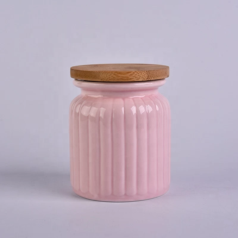 300ml Pink Ceramic Candle Jars With Bamboo Lids