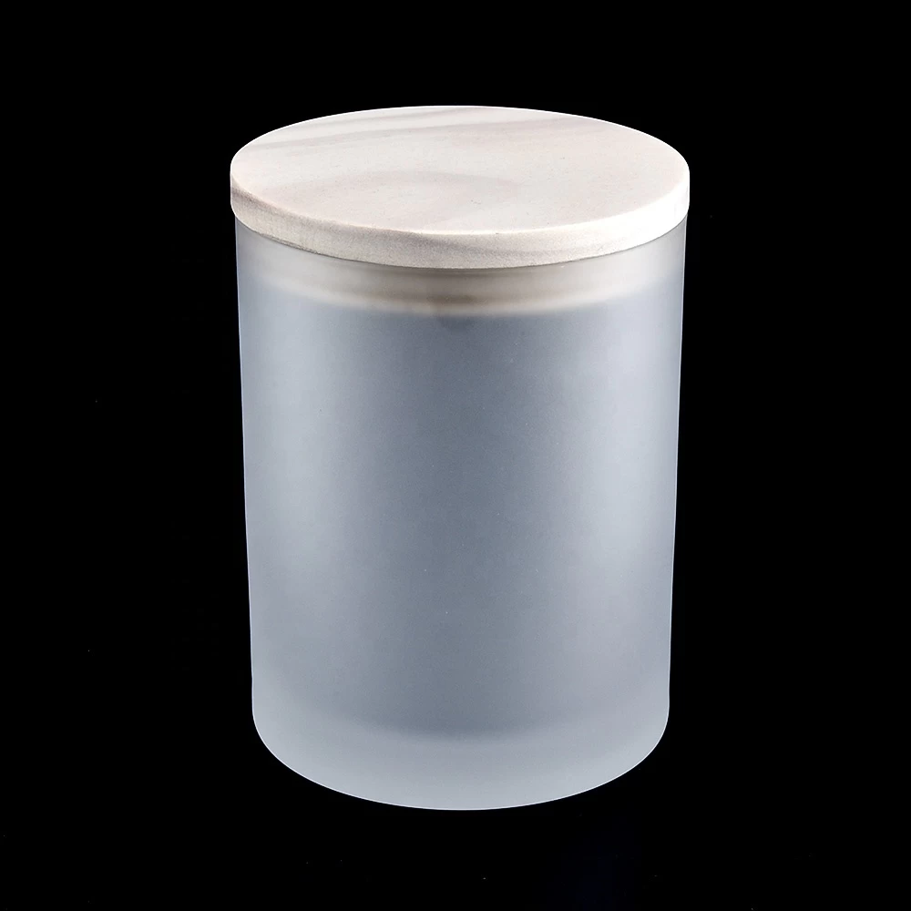 Popular 10oz frosted white glass candle jar with wooden lid