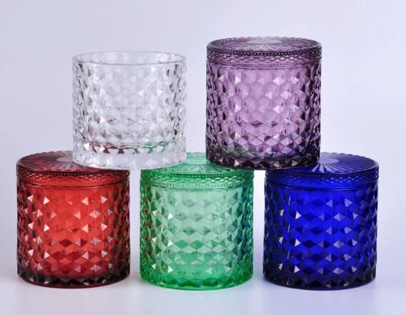 Custom Diamond Glass Candle Jar With Lid